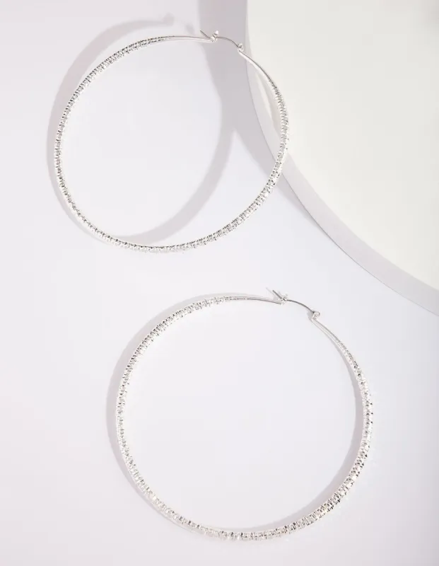 Silver Textured Large Hoop Earrings sold by lovisa