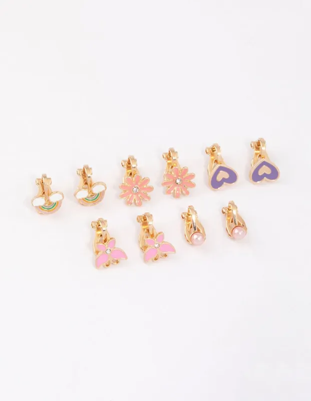 Kids Pink Flower Clip On Stud Earrings 6-Pack sold by lovisa