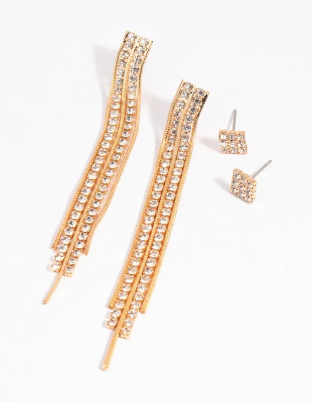 Gold Diamante Stud Earring Set sold by lovisa