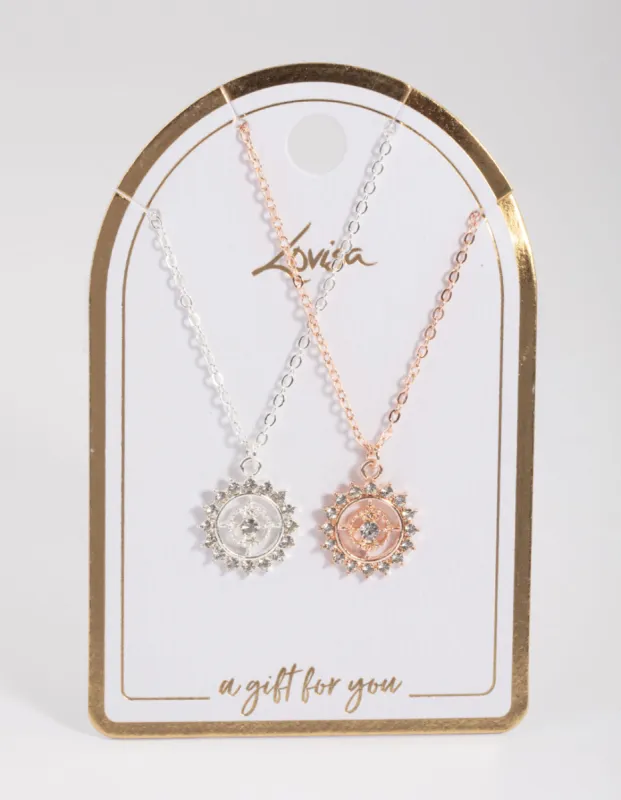 Mixed Metal Sun Compass Necklace Pack sold by lovisa