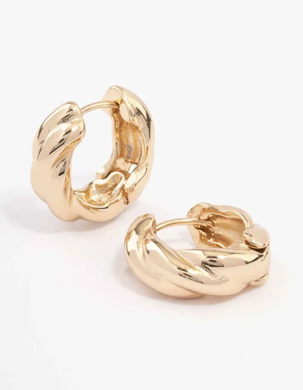 Gold Chunky Twisted Huggie Earrings sold by lovisa