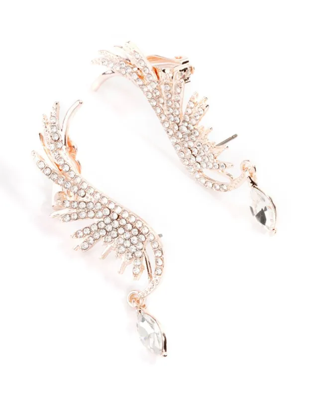 Rose Gold Diamante Wing Drop Cuff Earrings sold by lovisa