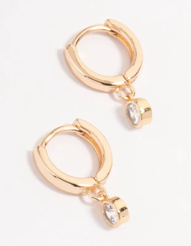 Gold Small Diamante Drop Huggie Earrings sold by lovisa