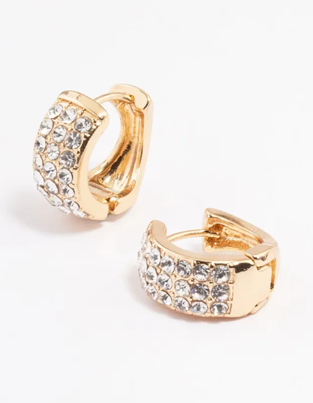Gold Triple Row Diamante Small Huggie Earrings sold by lovisa