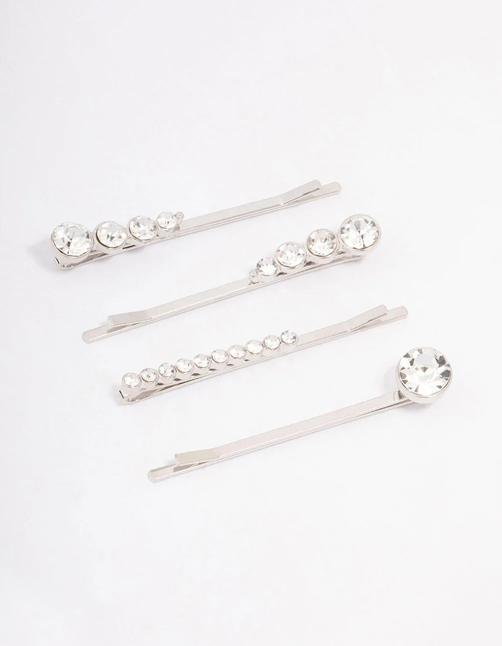 Rhodium Mixed Diamante Hair Clip 4-Pack sold by lovisa