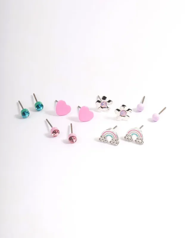 Kids Pink Heart Diamante Stud Earrings 6-Pack sold by lovisa