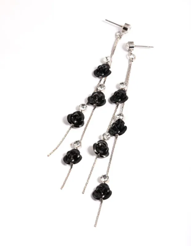 Rhodium Calming Rose Drop Earrings sold by lovisa