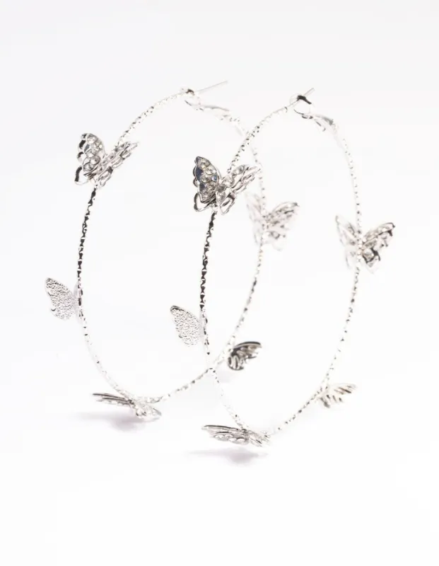 Rhodium 70cm Butterfly Hoop Earrings sold by lovisa