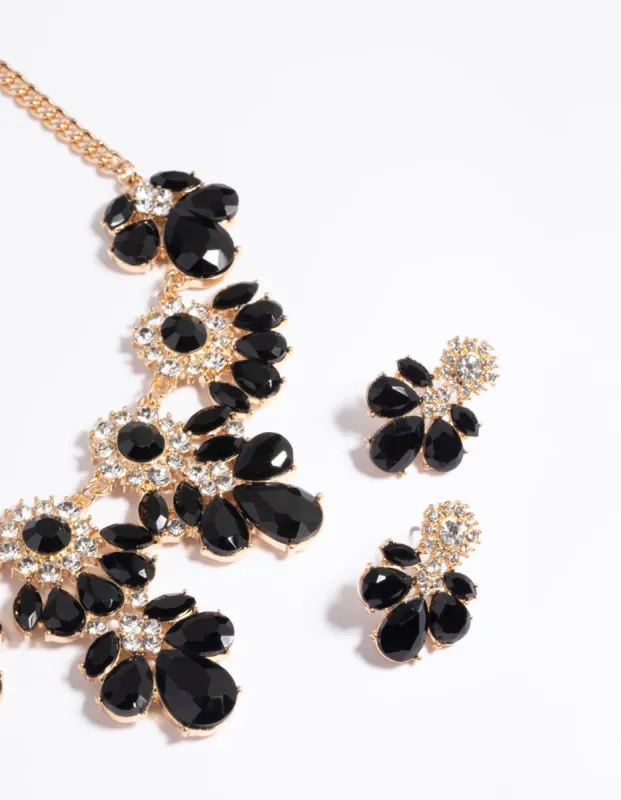 Black Mixed Stone Necklace & Earrings Set sold by lovisa