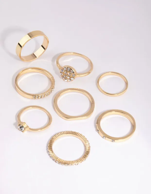 Gold Simple Band Diamante Ring Pack sold by lovisa