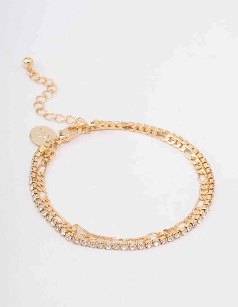 Gold Plated Double Chain & Crystal Bracelet sold by lovisa