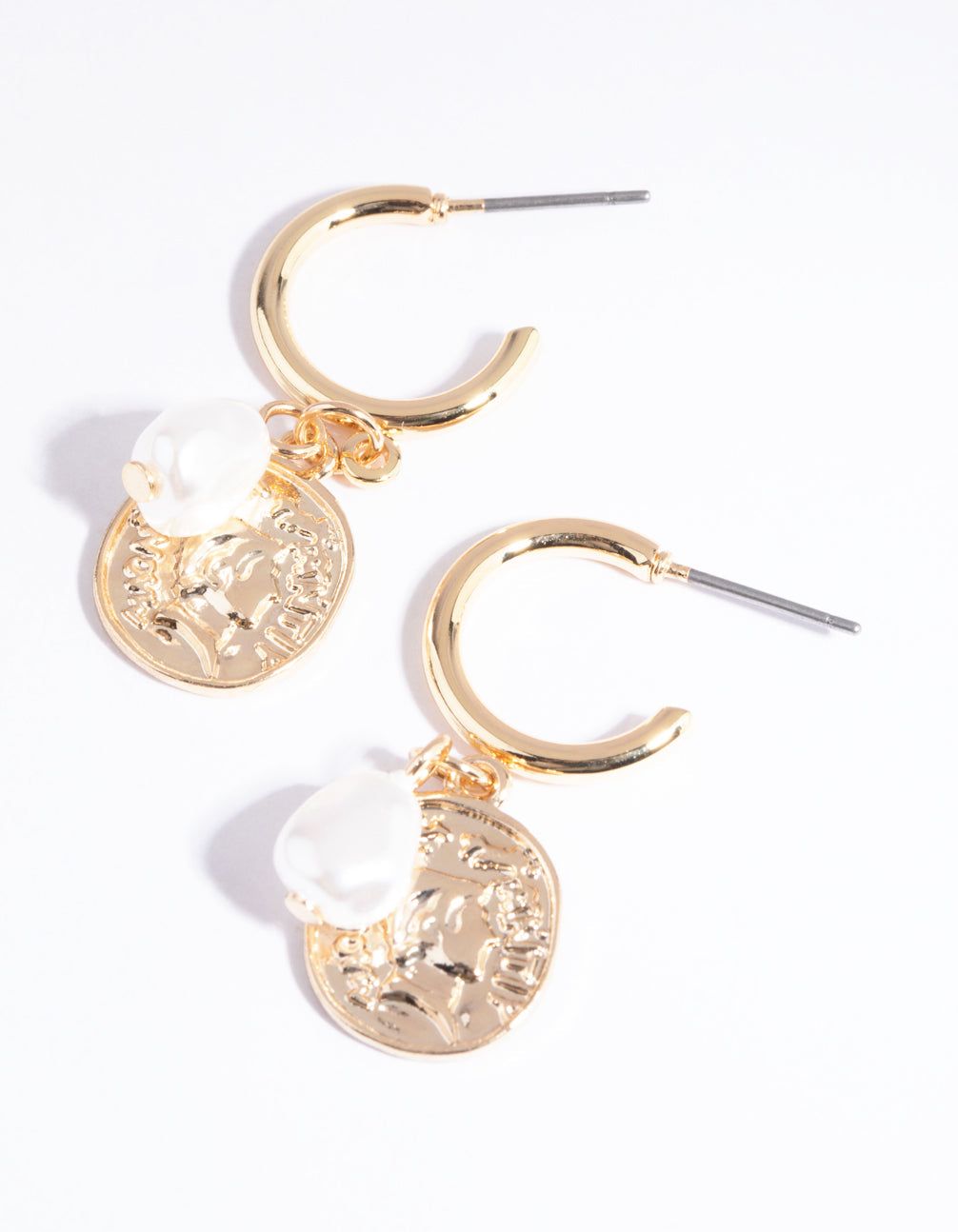 Gold Coin & Pearl Huggie Earrings sold by lovisa
