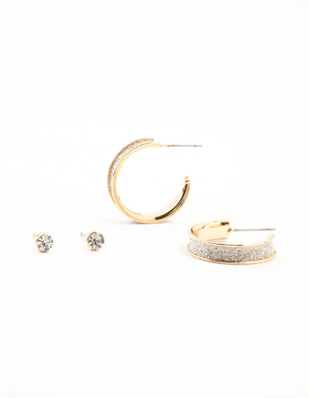 Gold Diamante Glitter Hoop Earrings 2-Pack sold by lovisa