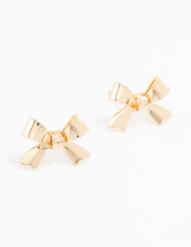 Gold Ribbon Bow Stud Earrings sold by lovisa