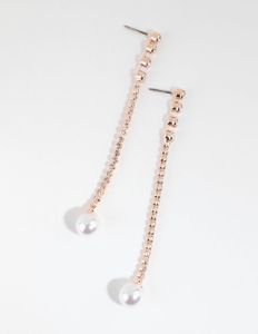 Rose Gold Long Cupchain Pearl Earrings sold by lovisa