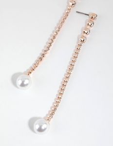 Rose Gold Long Cupchain Pearl Earrings sold by lovisa