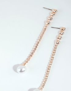 Rose Gold Long Cupchain Pearl Earrings sold by lovisa