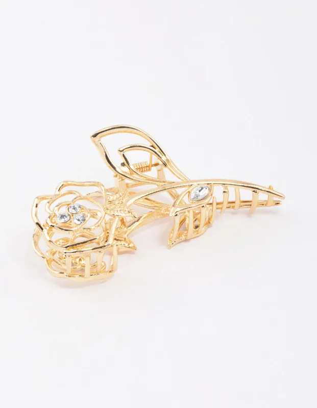 Gold Large Rose Outline Hair Claw Clip sold by lovisa