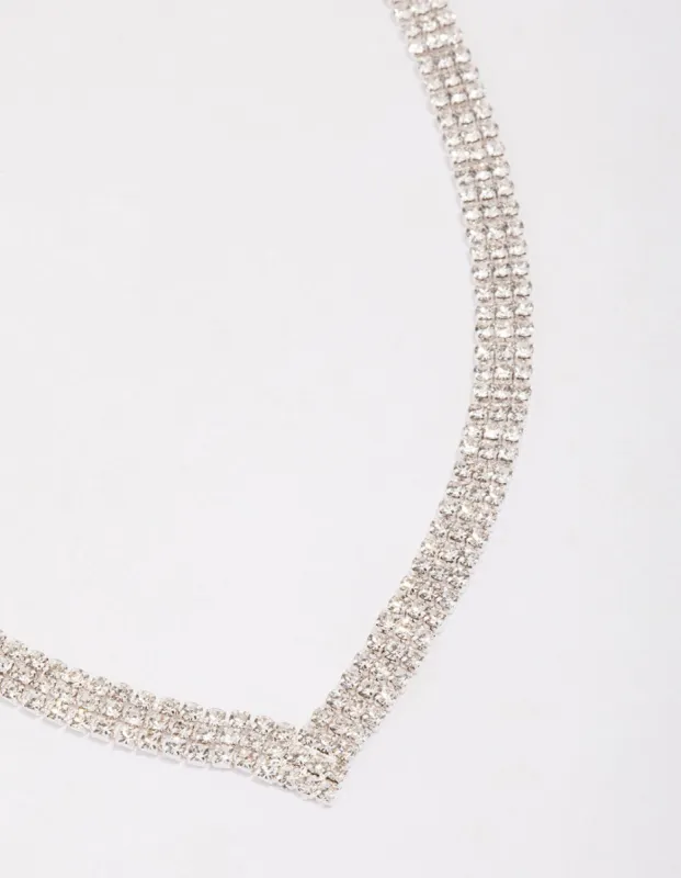 Silver Plated Thick V Neck Cubic Zirconia Necklace sold by lovisa