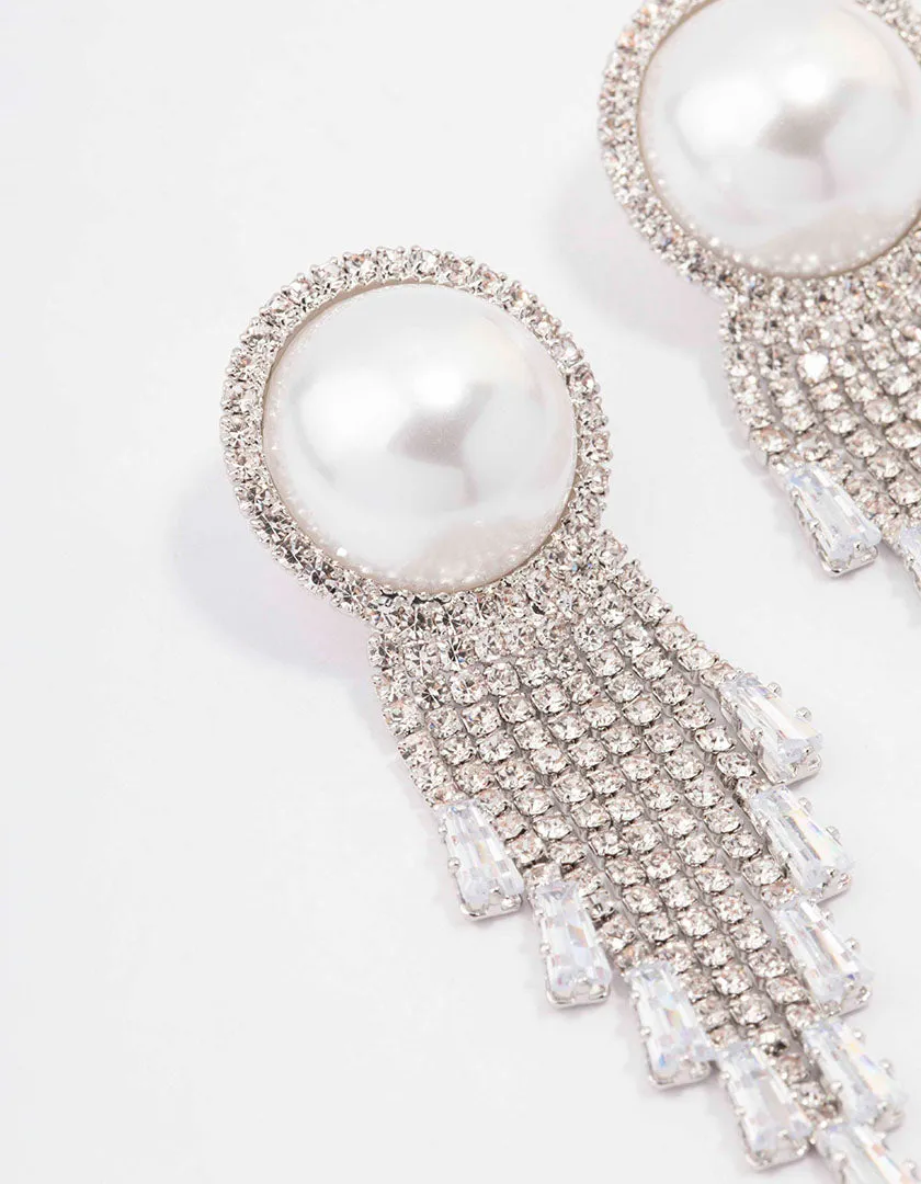 Rhodium Oversized Pearl Cupchain Diamante Earrings sold by lovisa product image thumbnail 2