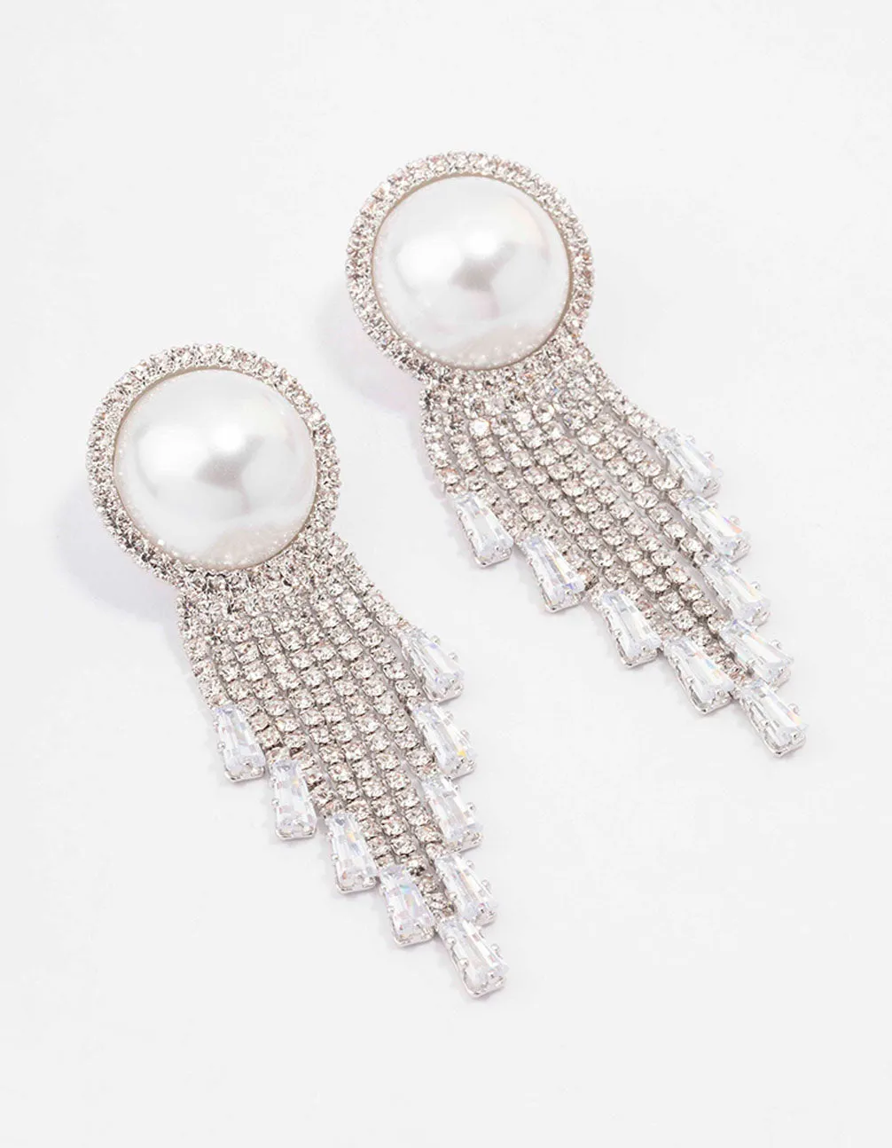 Rhodium Oversized Pearl Cupchain Diamante Earrings sold by lovisa