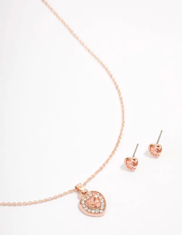 Rose Gold Heart Diamante Halo Jewellery Set sold by lovisa
