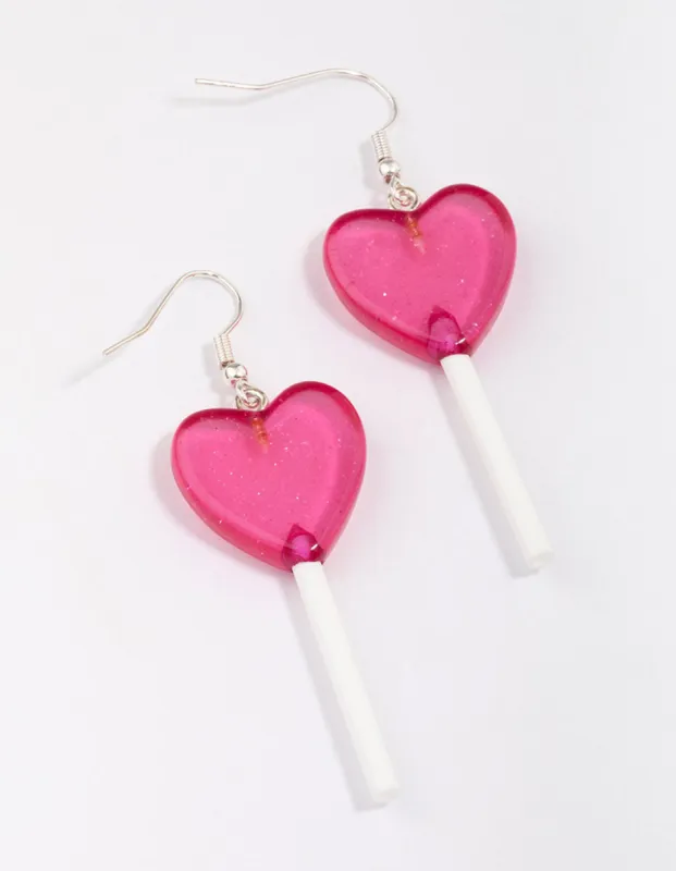 Silver & Pink Lollipop Drop Earrings sold by lovisa