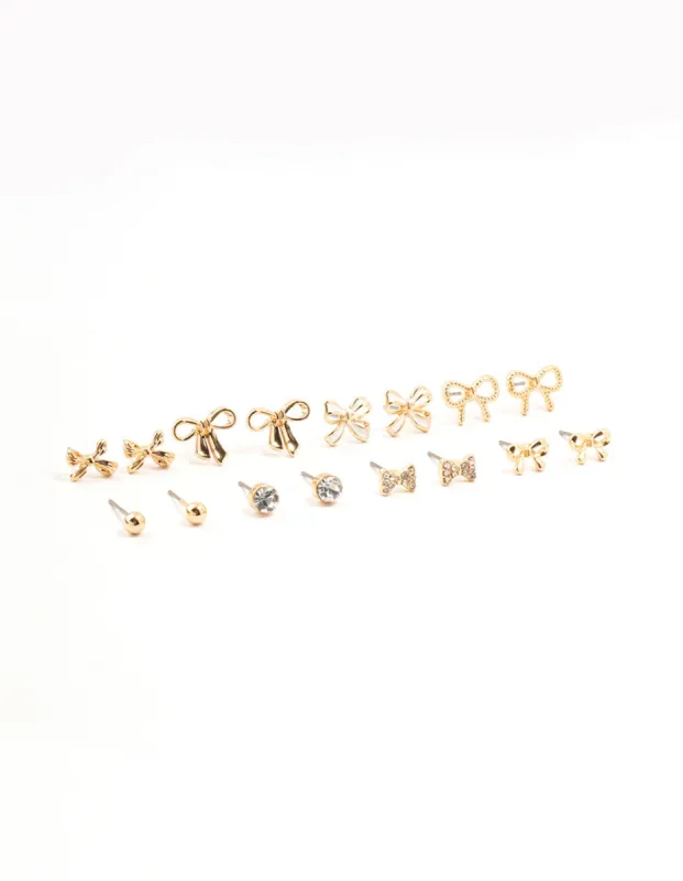 Gold Diamante Mixed Bow Earrings 8-Pack sold by lovisa