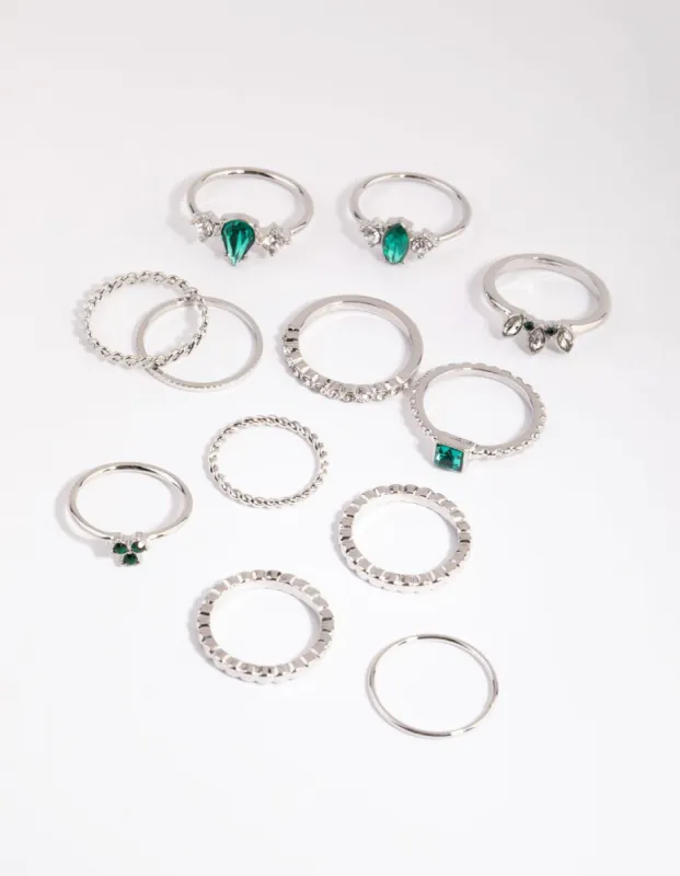 Rhodium Mixed Band & Stone Ring Pack sold by lovisa