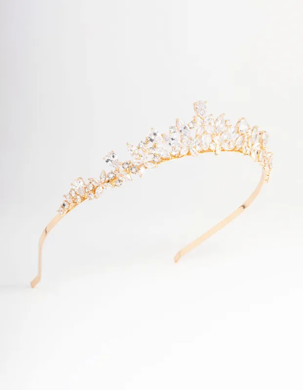 Gold Cubic Zirconia Mixed Marquise Floral Hair Crown sold by lovisa