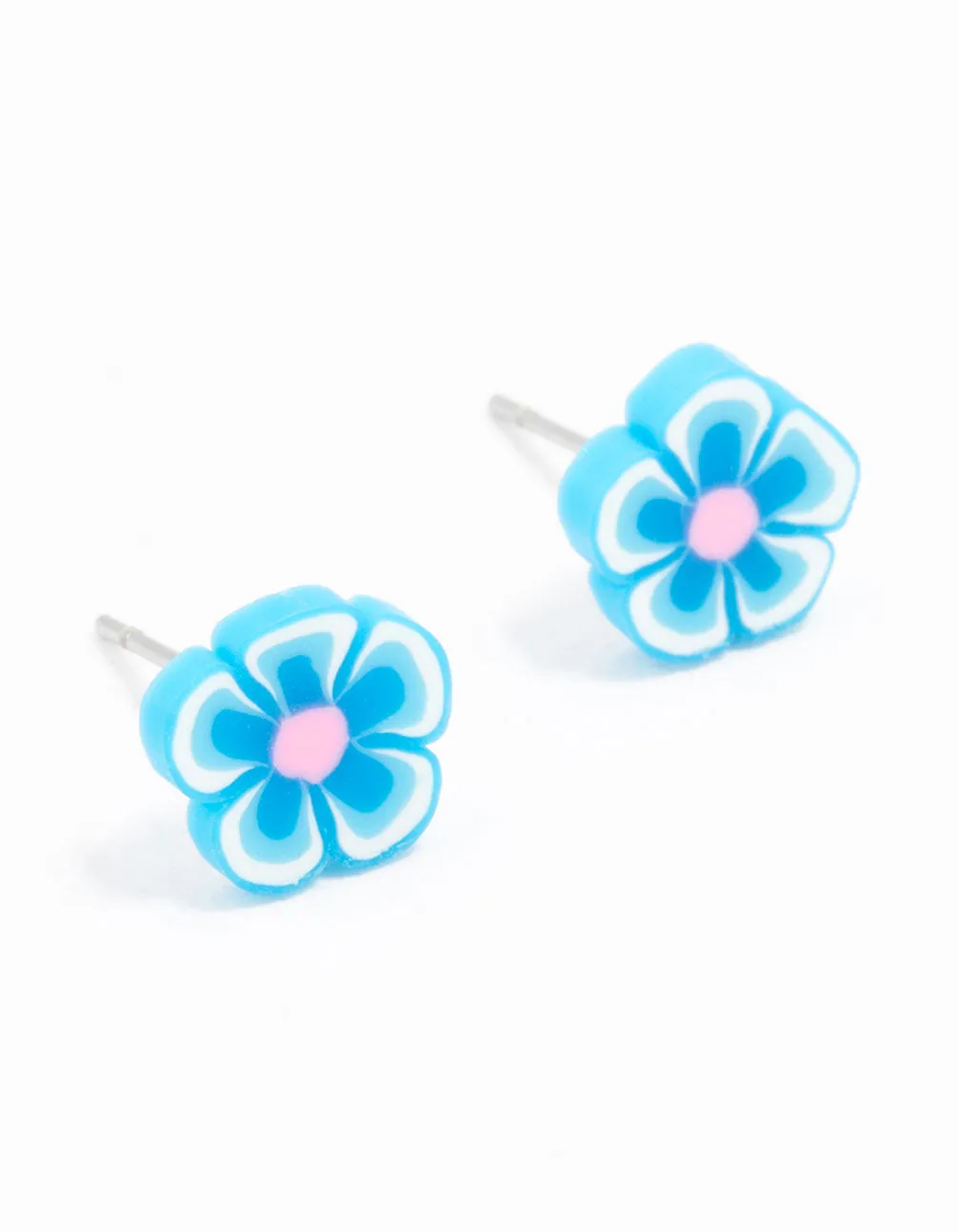 Blue & White Fimo Flower Stud Earrings sold by lovisa