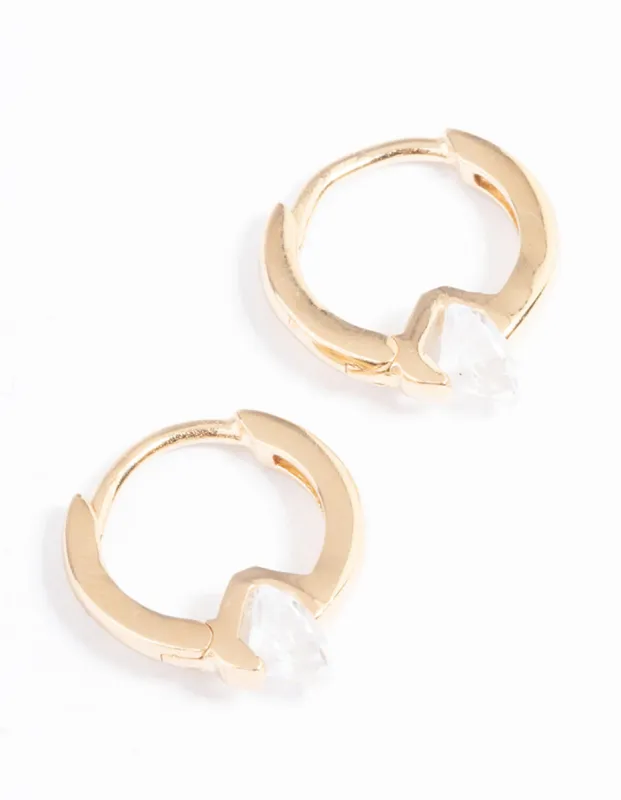 Gold Plated Sterling Silver Round Cubic Zirconia Charm Huggie Earrings sold by lovisa