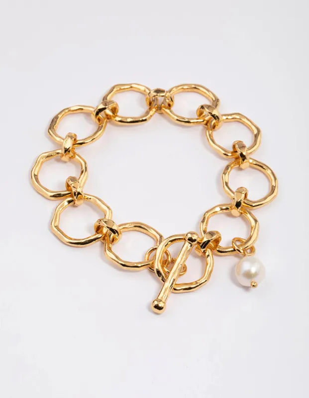 Gold Plated Molten Open Chain Freshwater Pearl Bracelet sold by lovisa