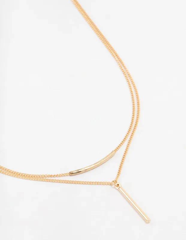 Gold Double Chain Bar Necklace sold by lovisa