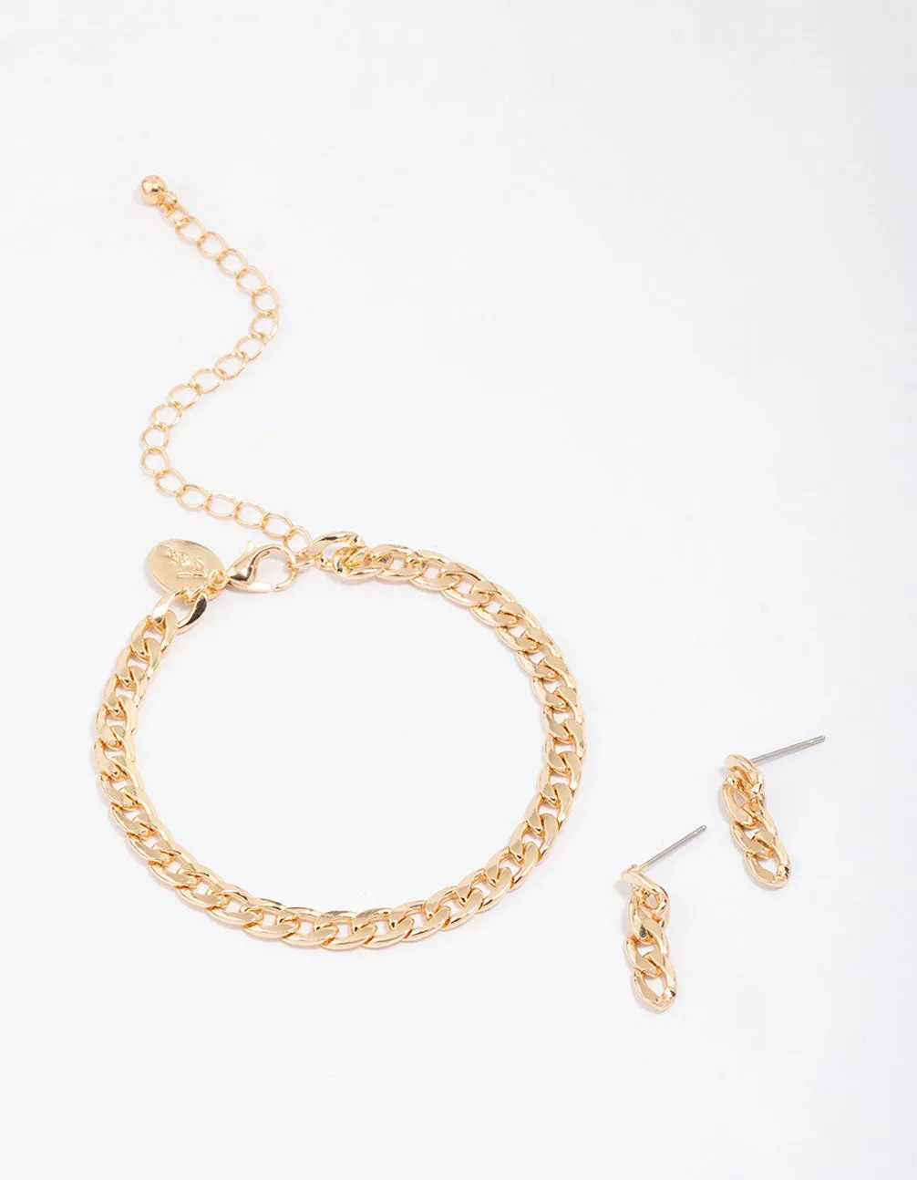 Gold Curb Chain Bracelet & Earring Set sold by lovisa
