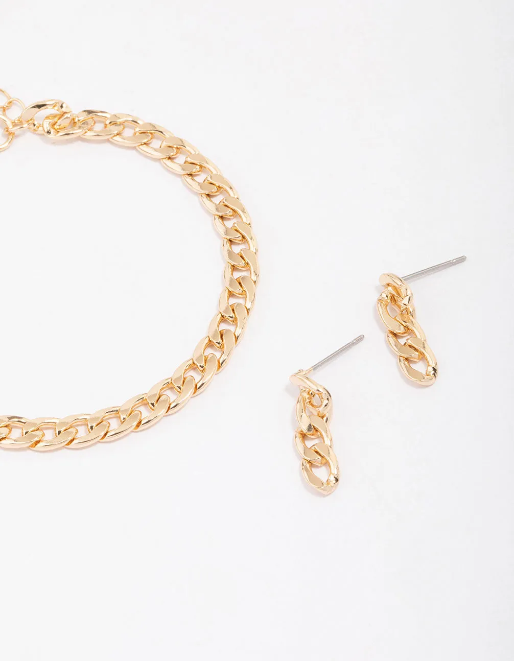 Gold Curb Chain Bracelet & Earring Set sold by lovisa product image thumbnail 2