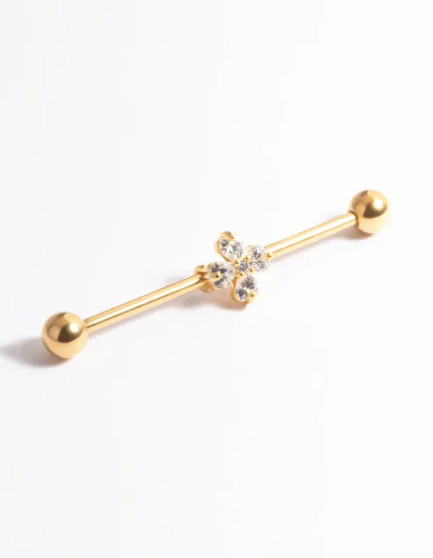 Gold Plated Titanium Flower Industrial Bar sold by lovisa