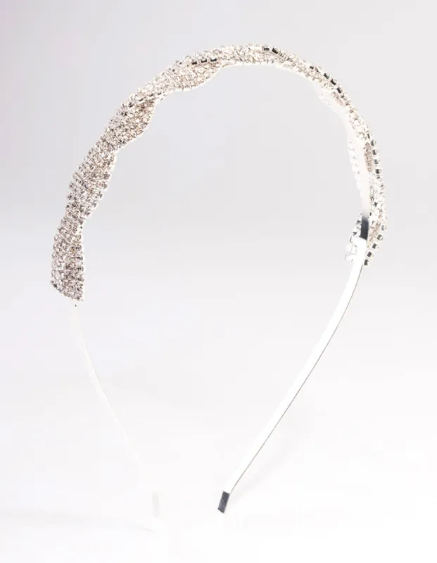 Silver Weaved Diamante Headband sold by lovisa
