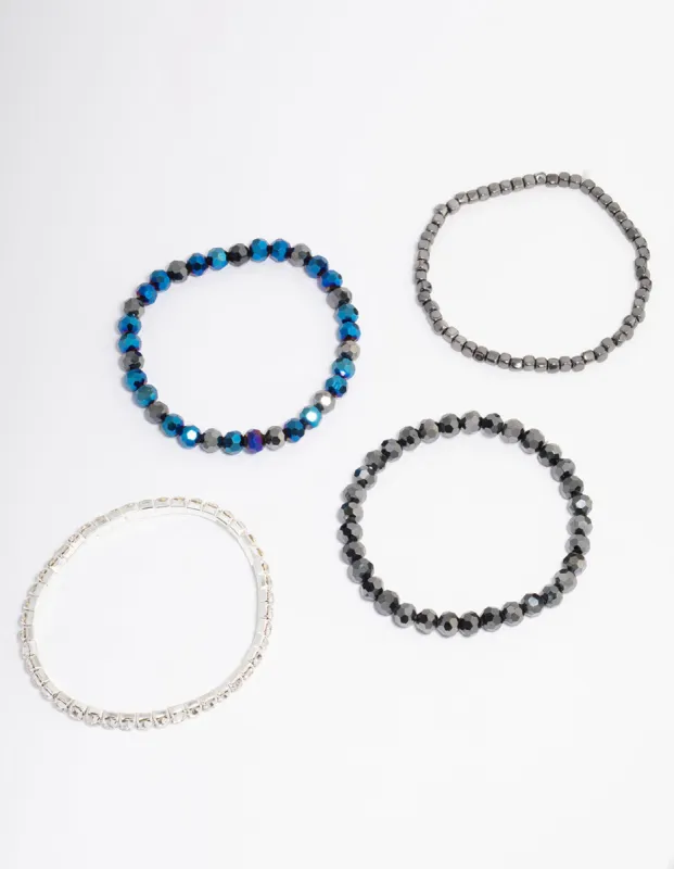 Beaded Navy Stretch Bracelet 4-Pack sold by lovisa