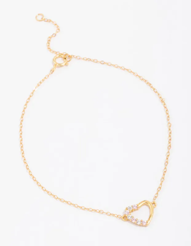 Gold Plated Sterling Silver Cubic Zirconia Heart Bracelet sold by lovisa