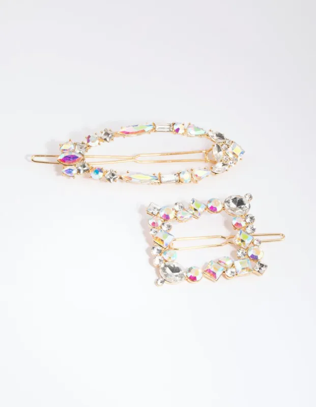 Gold Mixed Shape Diamante Clips sold by lovisa