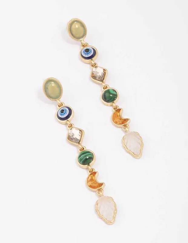 Gold Mixed Shape Evil Eye Charm Drop Earrings sold by lovisa