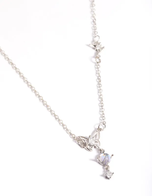 Rhodium Dainty Butterfly & Diamante Necklace sold by lovisa
