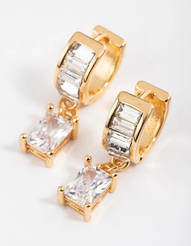 Gold Plated Cubic Zirconia Baguette Drop Huggie Earrings sold by lovisa