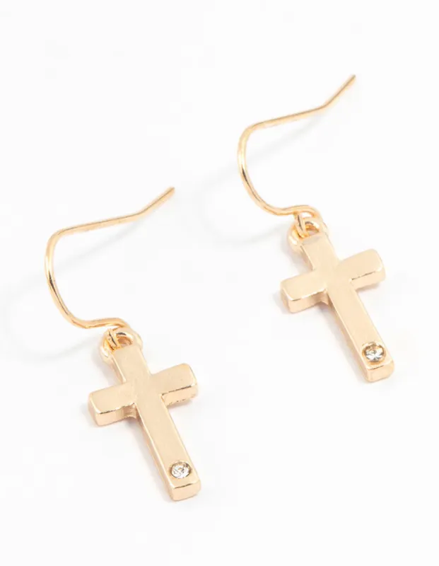 Gold Cross Drop Earrings sold by lovisa
