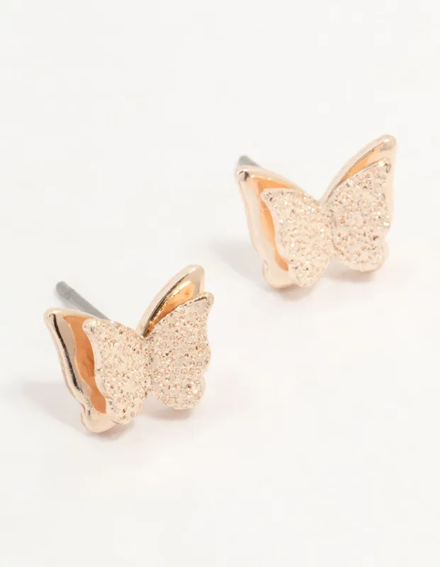 Rose Gold Sandblast Butterfly Stud Earrings sold by lovisa