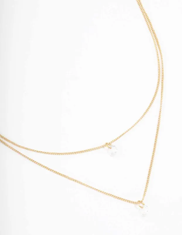 Gold Double Chain Floating Diamante Necklace sold by lovisa