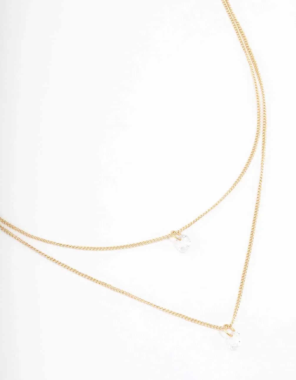 Gold Double Chain Floating Diamante Necklace sold by lovisa