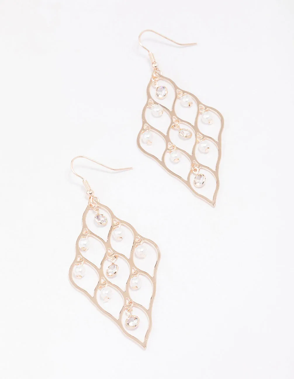 Rose Gold Diamond Cut Out Pearl Drop Earrings sold by lovisa