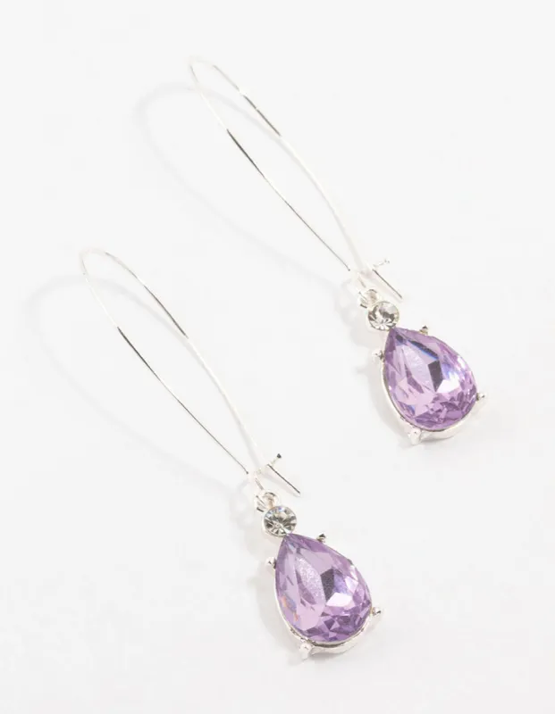Silver Long Hawker Purple Pear Diamante Drop Earrings sold by lovisa